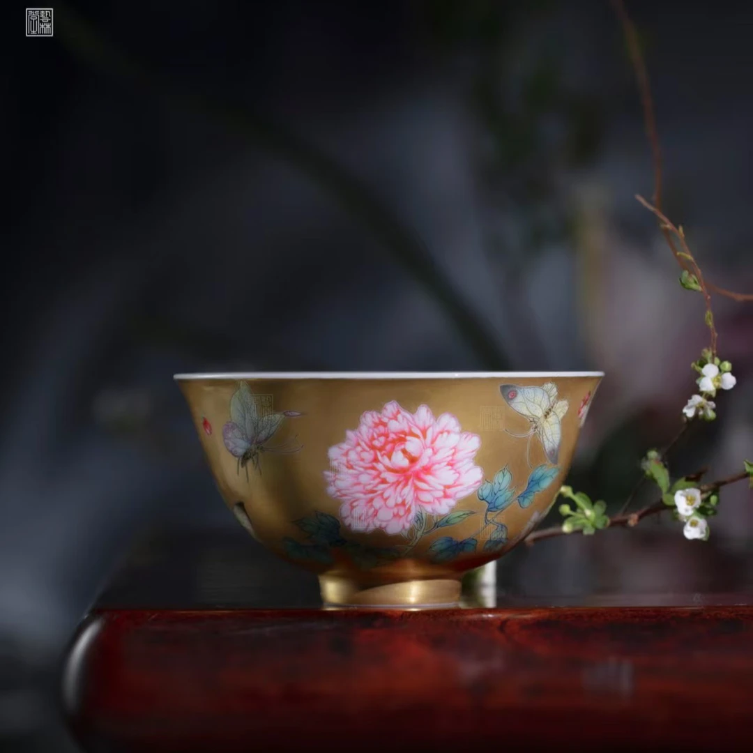 艺林堂藏珍系列金地蝶恋花小宫杯【景德镇全手工茶具】