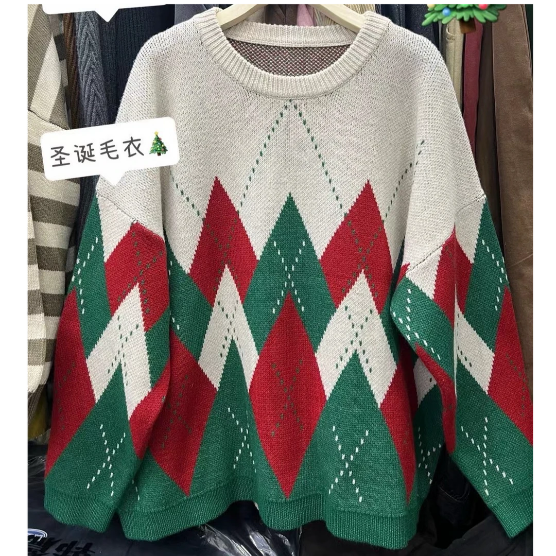 毛衣宽松型套头秋冬韩版休闲时尚针织女装加厚厚款冬季圣诞毛衣