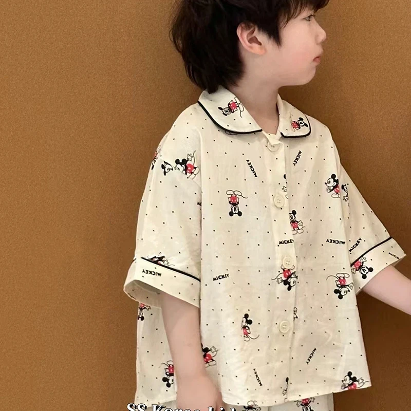 男女通用睡衣夏季新款短袖长裤家居服儿童开衫卡通洋气空调服套装