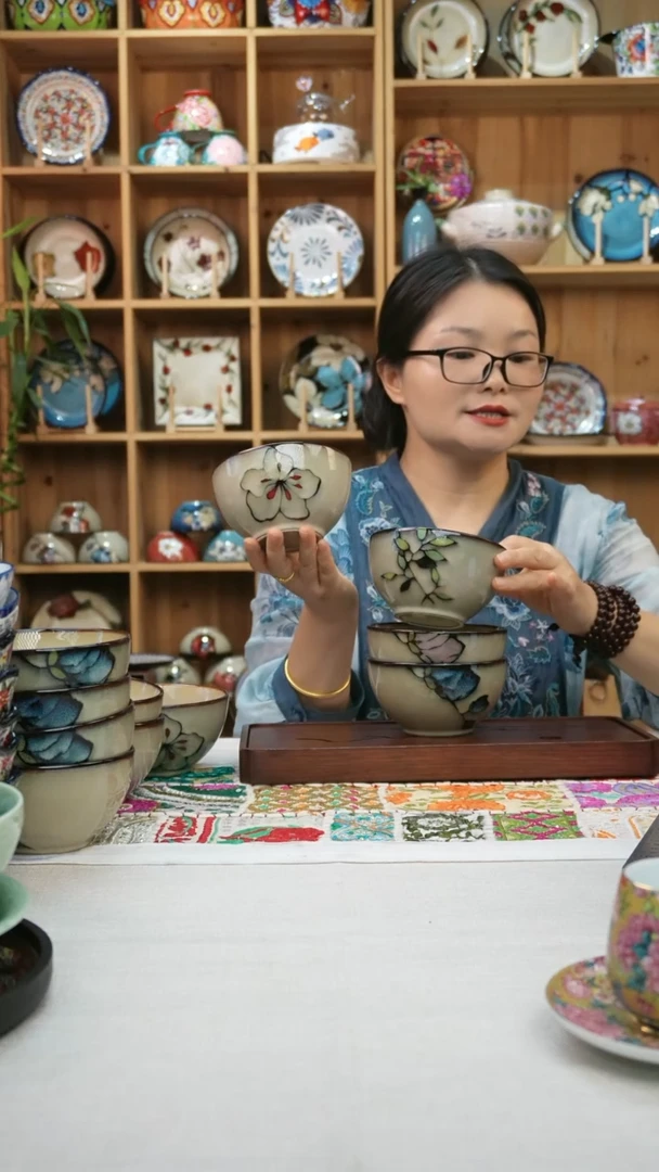 瓷片小可高温陶瓷餐具一组4只米饭碗