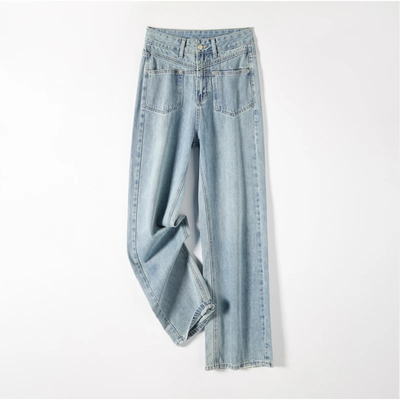 （清退链接）春季宽松显瘦高腰窄版阔腿直筒牛仔裤子女百搭垂感3391