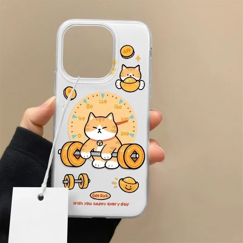 举重小猫适用iphone16手机壳苹果华为vivo小米OPPO趣味荣耀防摔套