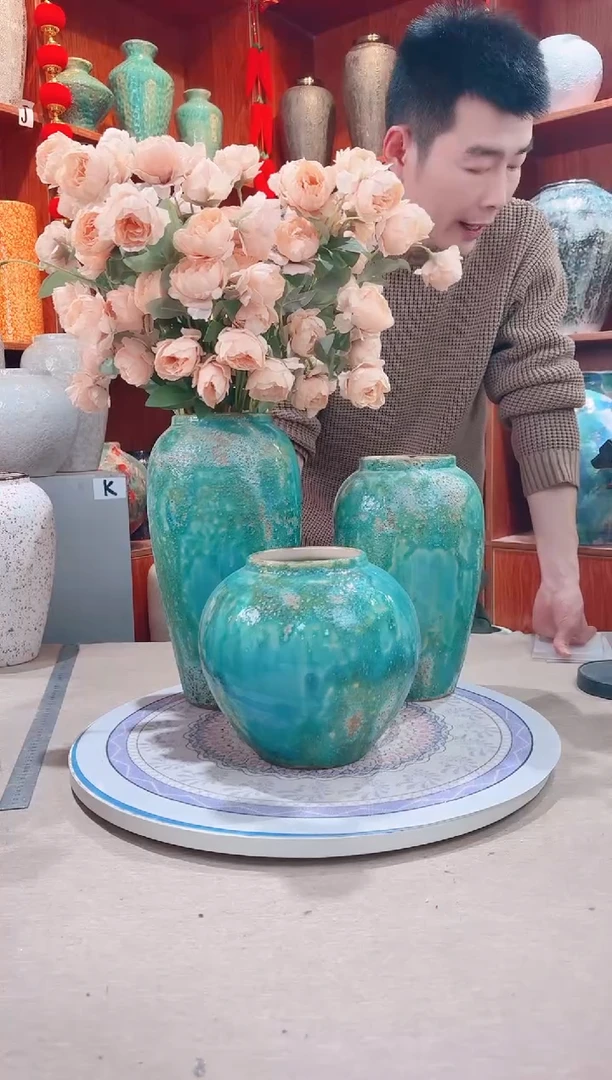 【闪购商品】瓶陶瓷花瓶 无花 草原绿三件套