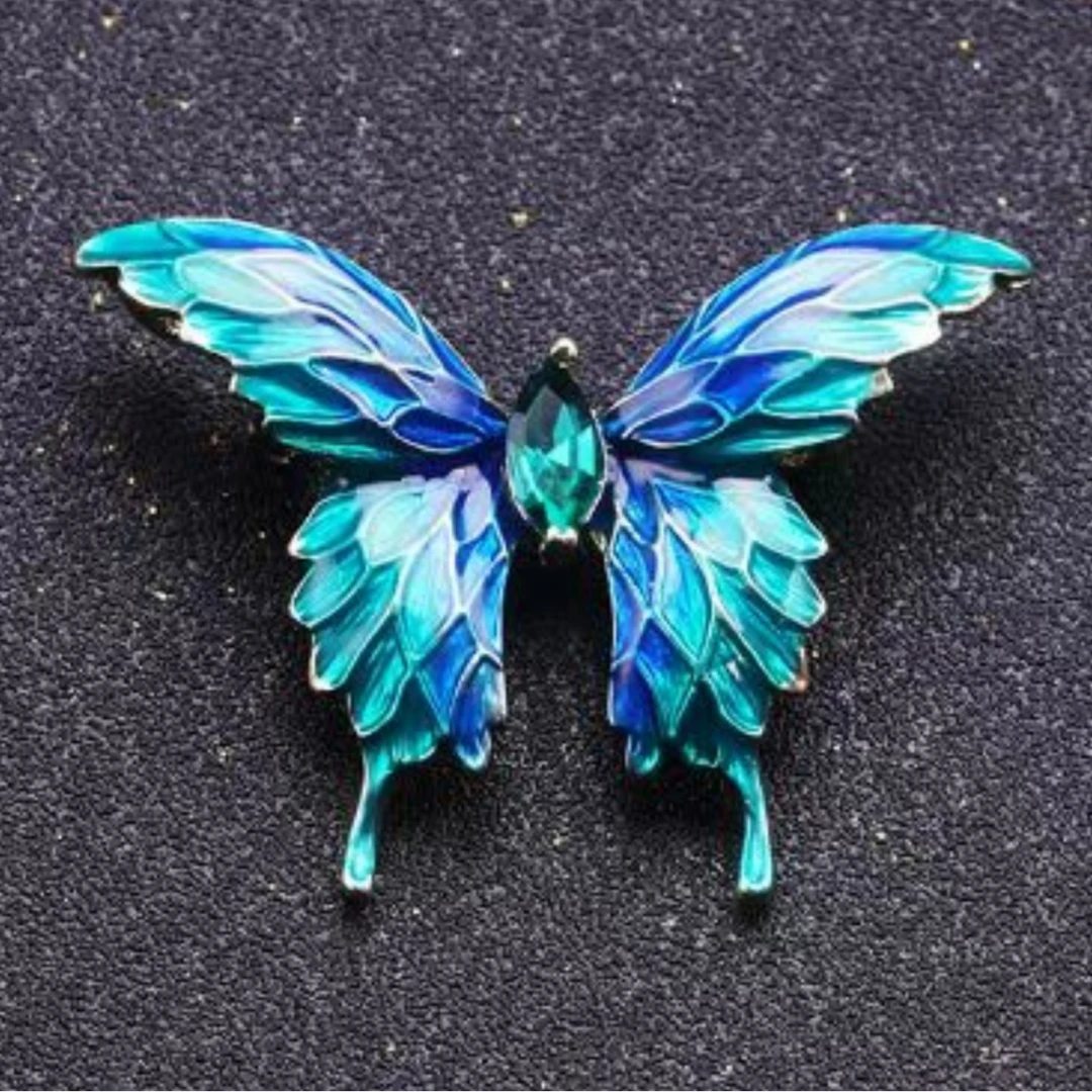 非金属合成锆石胸针 YMXZ蓝色蝶之韵胸针