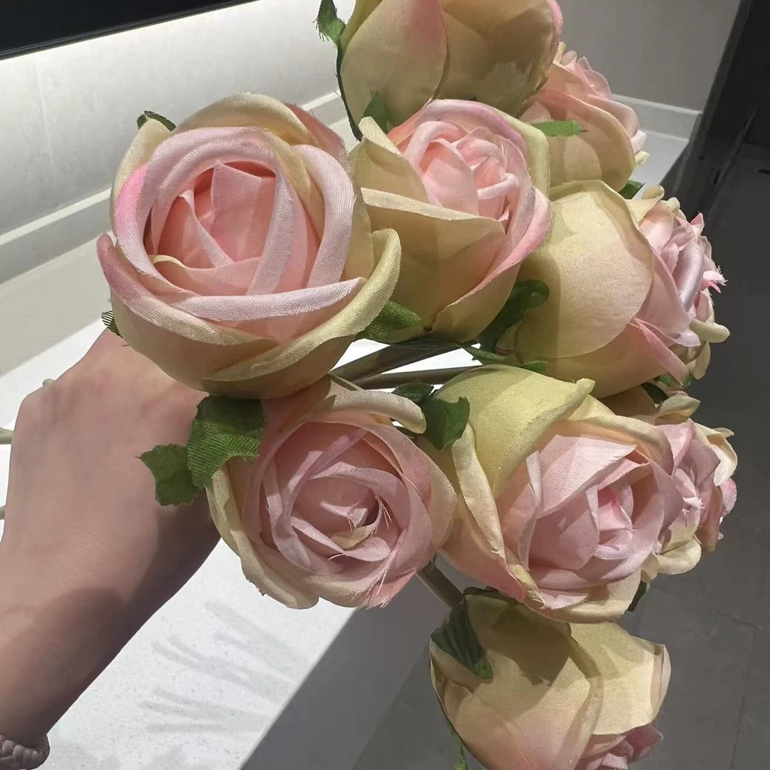 玫瑰把束 12支玫瑰手捧花仿真花绢布假花客厅茶几装饰