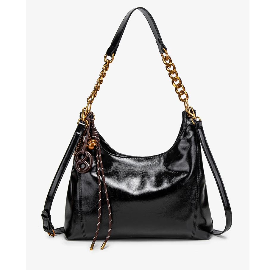 都市简约拉链字母多层款托特包腋下包褶皱牛皮包大容量时尚通勤包