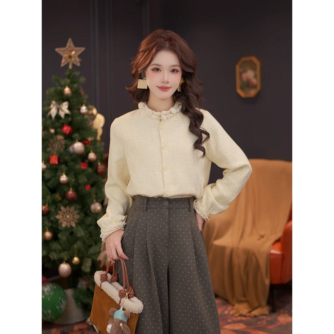 DaYuanSAD【胡灵】婉儿宽松显瘦简约衬衣女复古时尚长袖衬衫#W14826