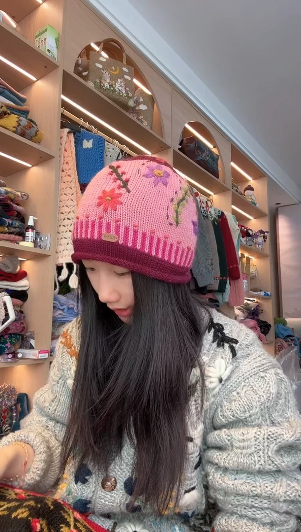 羊毛粉紫卷边帽  52-57