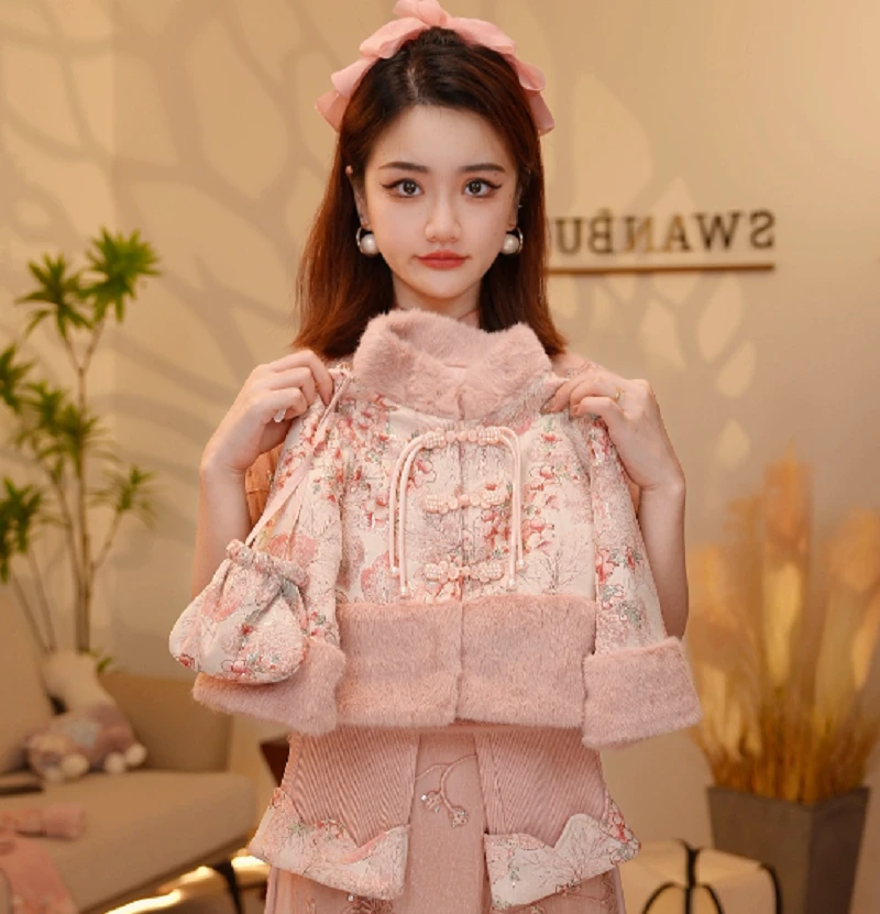 【Y.g6150】2025秋季新款女童国风加绒复古女宝重工长裤套装中式