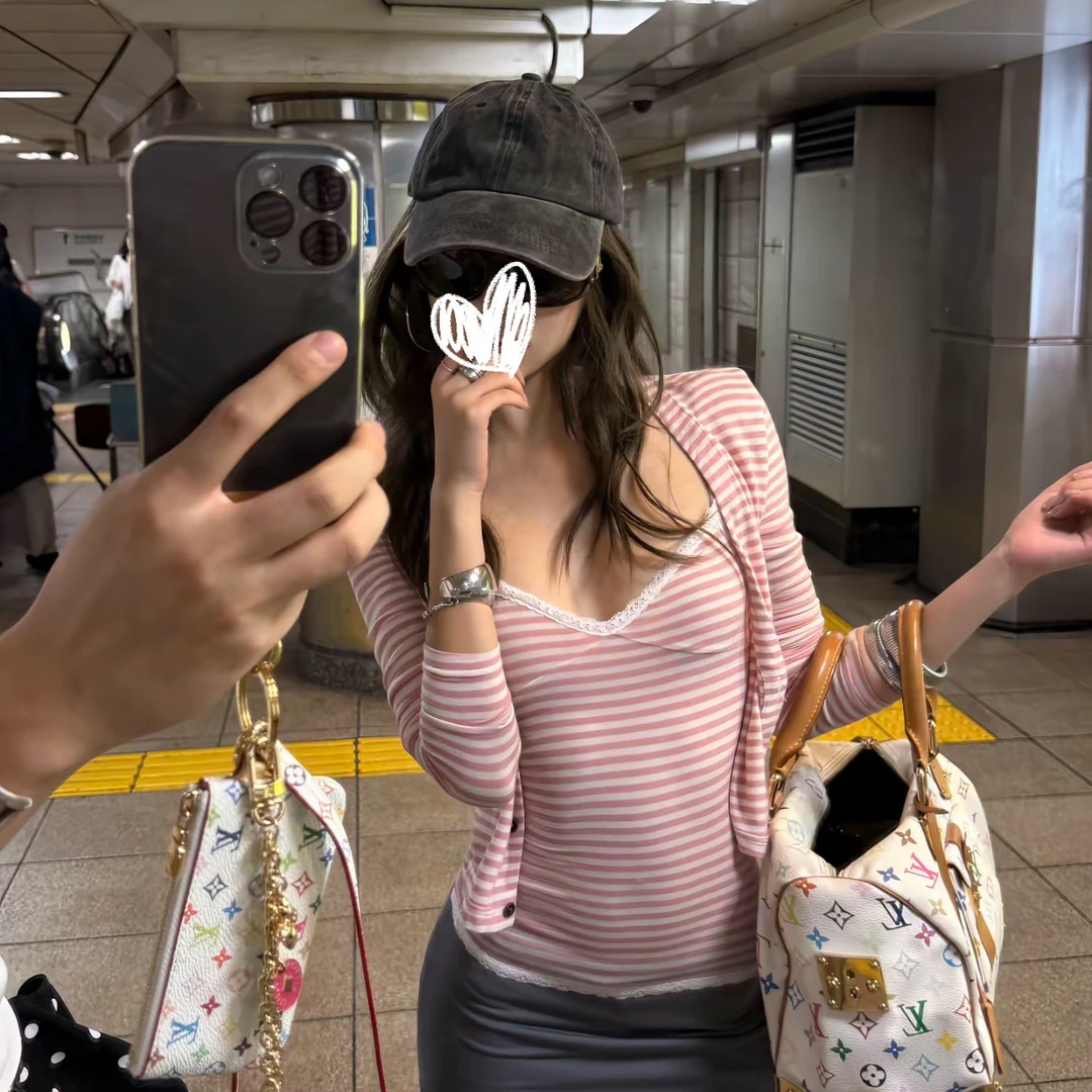 海派甜心 条纹吊带开衫套装A3757+A3758