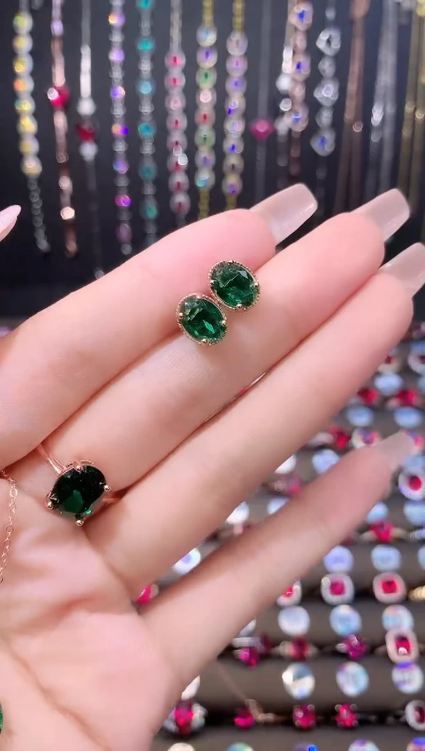 耳坠透辉石银S925镶嵌玫瑰金68