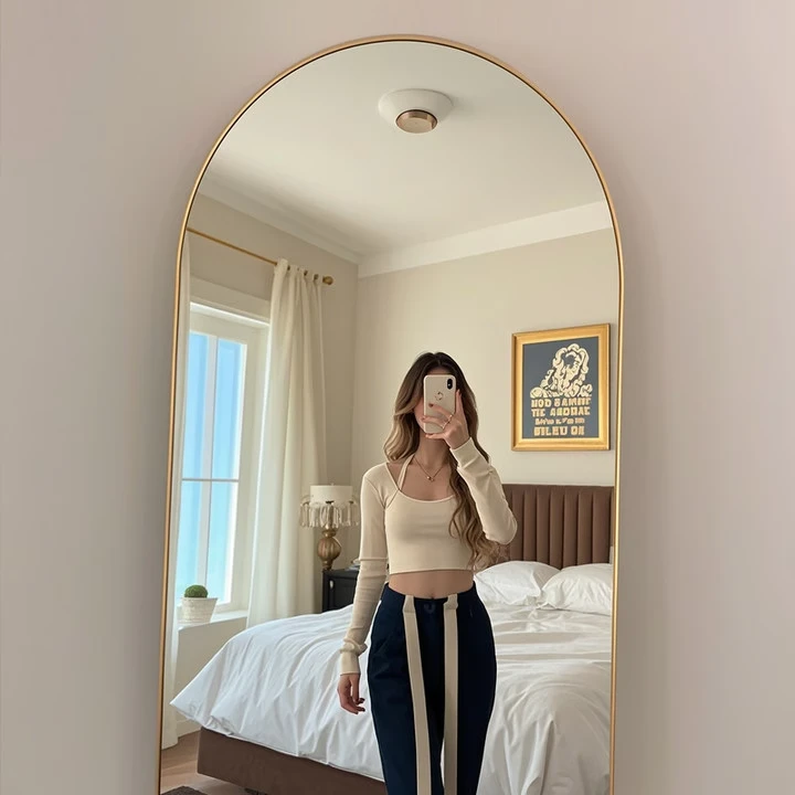 全身镜落地镜家用女生网红ins风穿衣镜挂墙试衣镜卧室立体大镜子