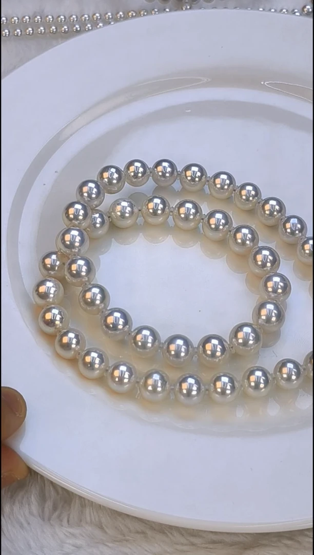 项链银S925镶嵌淡水珍珠9-10