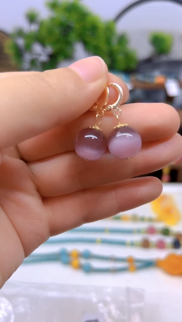 碧玺猫眼耳饰14K金镶嵌E698