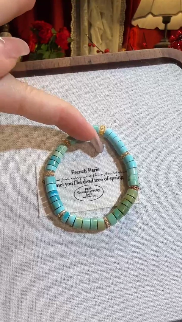 【闪购商品】绿松石手链18K金镶嵌水波纹直切