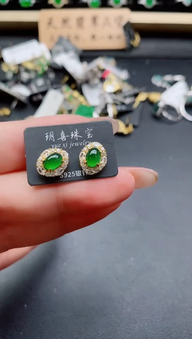 银S925镶嵌翡翠耳饰121212