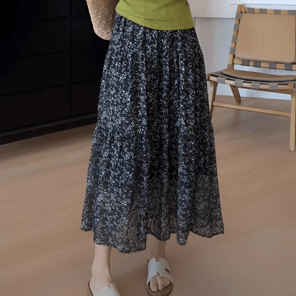 韩系气质松紧腰小碎花半身裙2025夏季新款设计感通勤显瘦中长裙