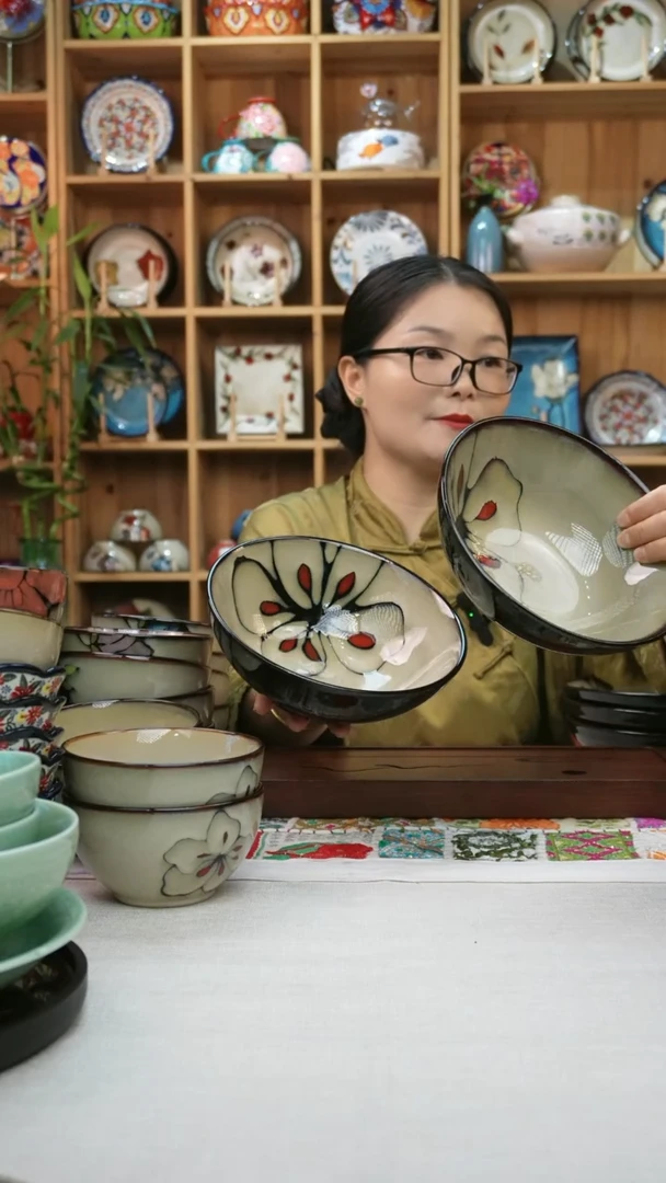 瓷片小可高温陶瓷餐具一组两只大碗