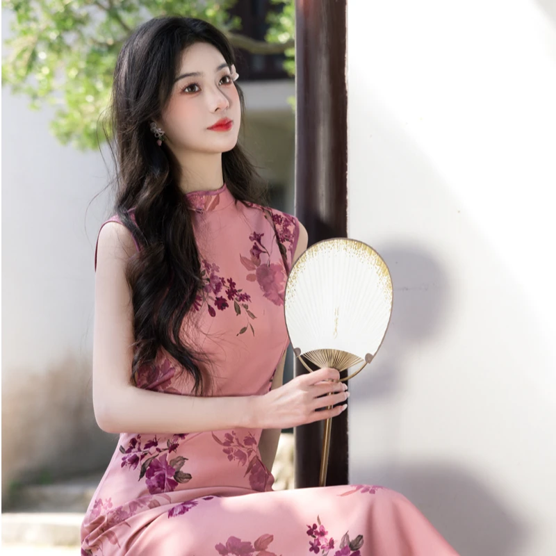 青未了【梦源】25夏季新款瑞士网纱印花双层国风改良款旗袍 衣长120