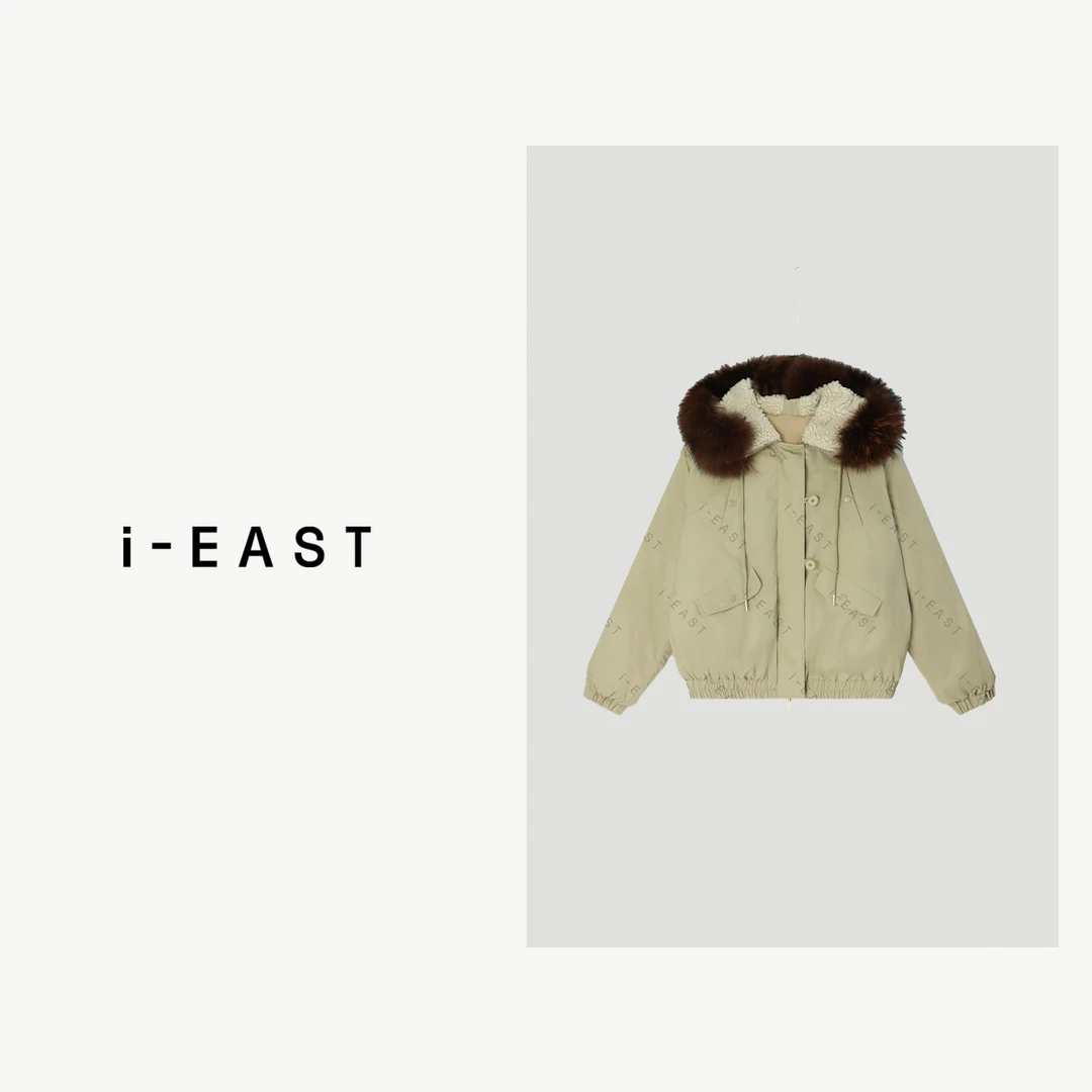 i-EAST 挪威雪岛~大毛领连帽设计宽松羽绒服外套-5C WT10256