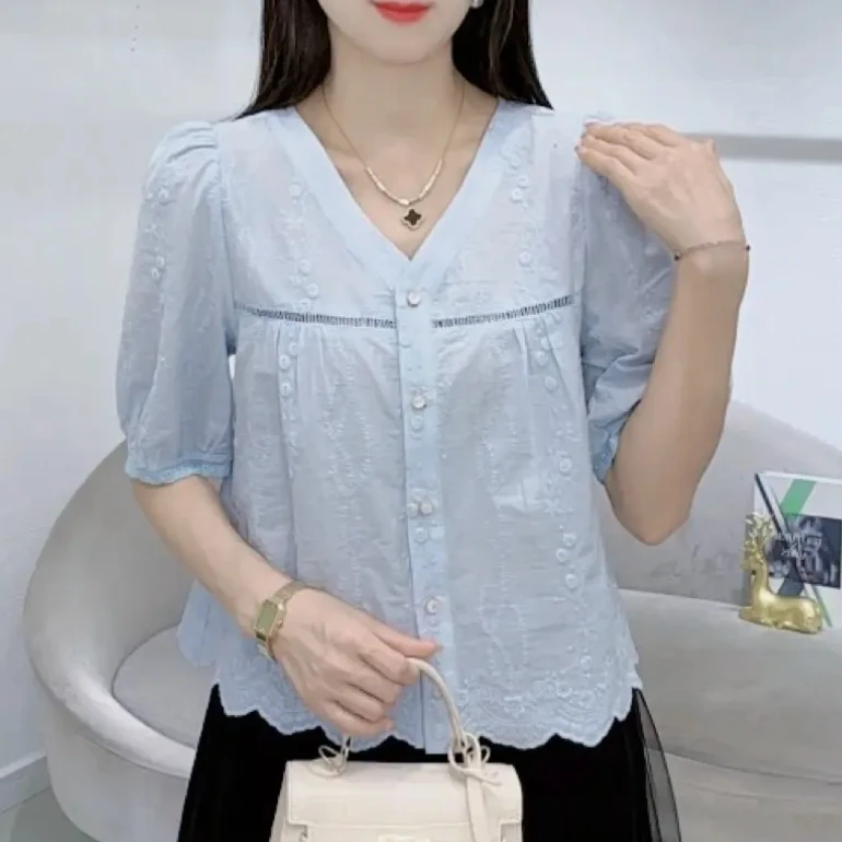 新款2025夏季凉感时尚短袖衬衫女气质减龄设计洋气宽松显瘦女上衣