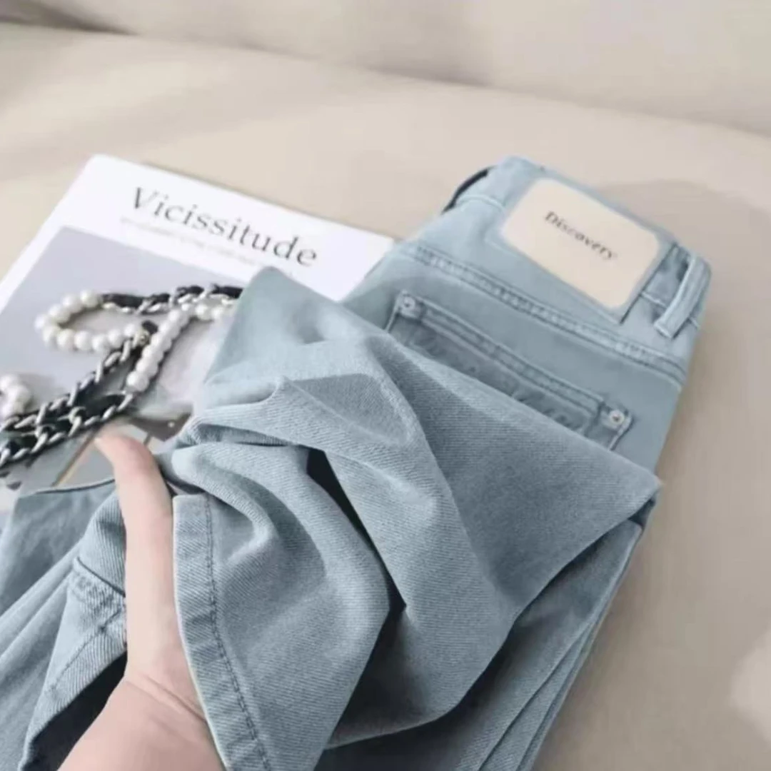 【现货＋运险】翎~~高腰女阔腿裤薄款刺绣夏季牛仔裤宽松百搭直筒