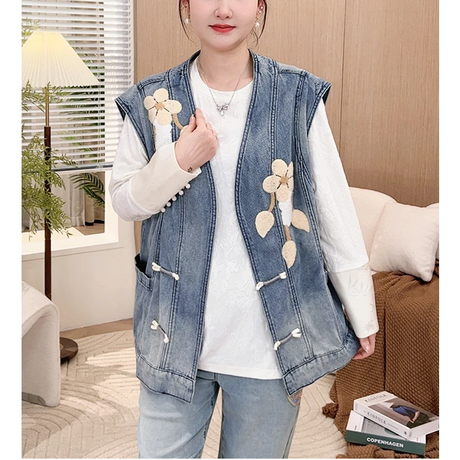 【重工刺绣牛仔马甲】MsShe大码女装春国潮风舒适外套J~E2403003
