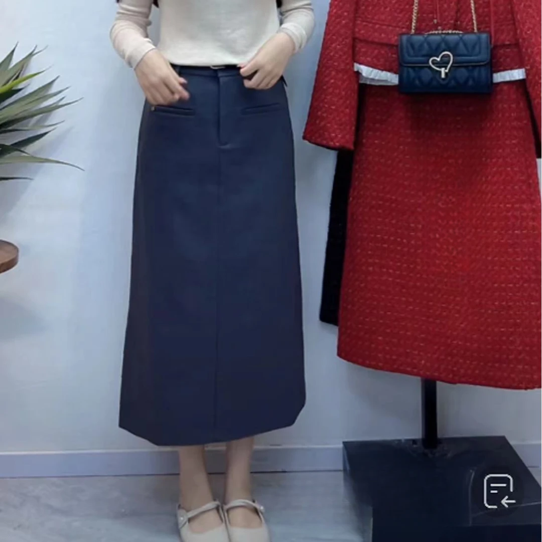 朵以2025秋季新款甜美气通勤简约高腰毛呢显瘦半身裙直筒裙秋冬
