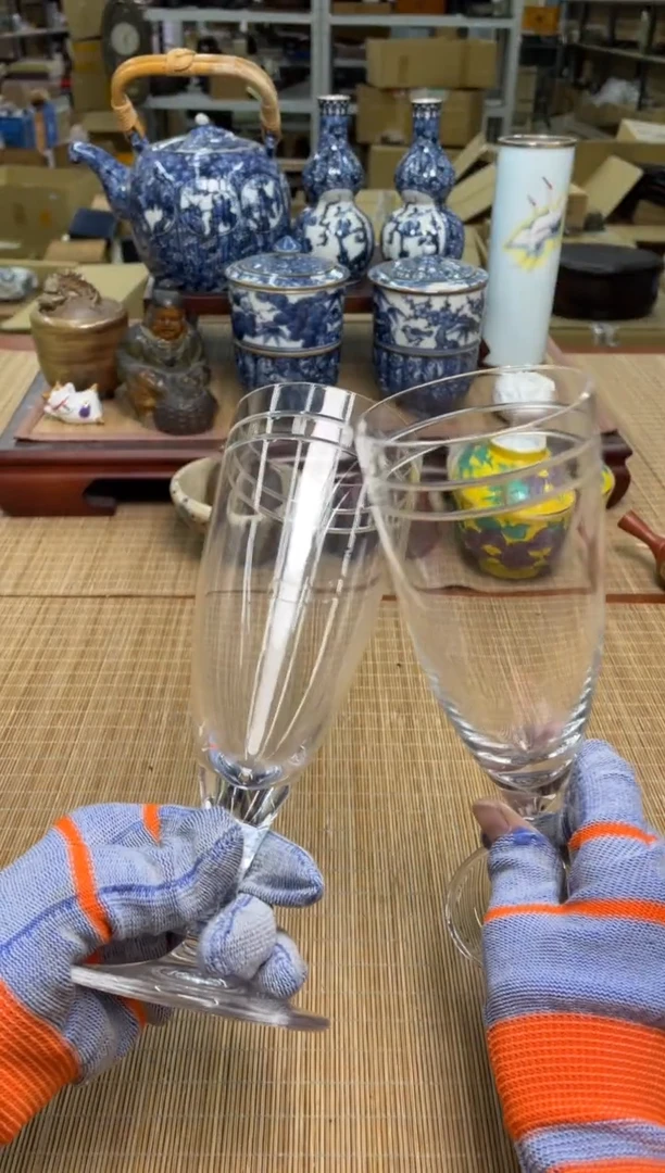 75号一对水晶杯子中古物品谨慎参拍直播链接