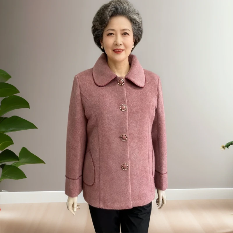 11228-秋冬新款翻领单排扣气质中老年妈妈装开衫外套女（康燕）