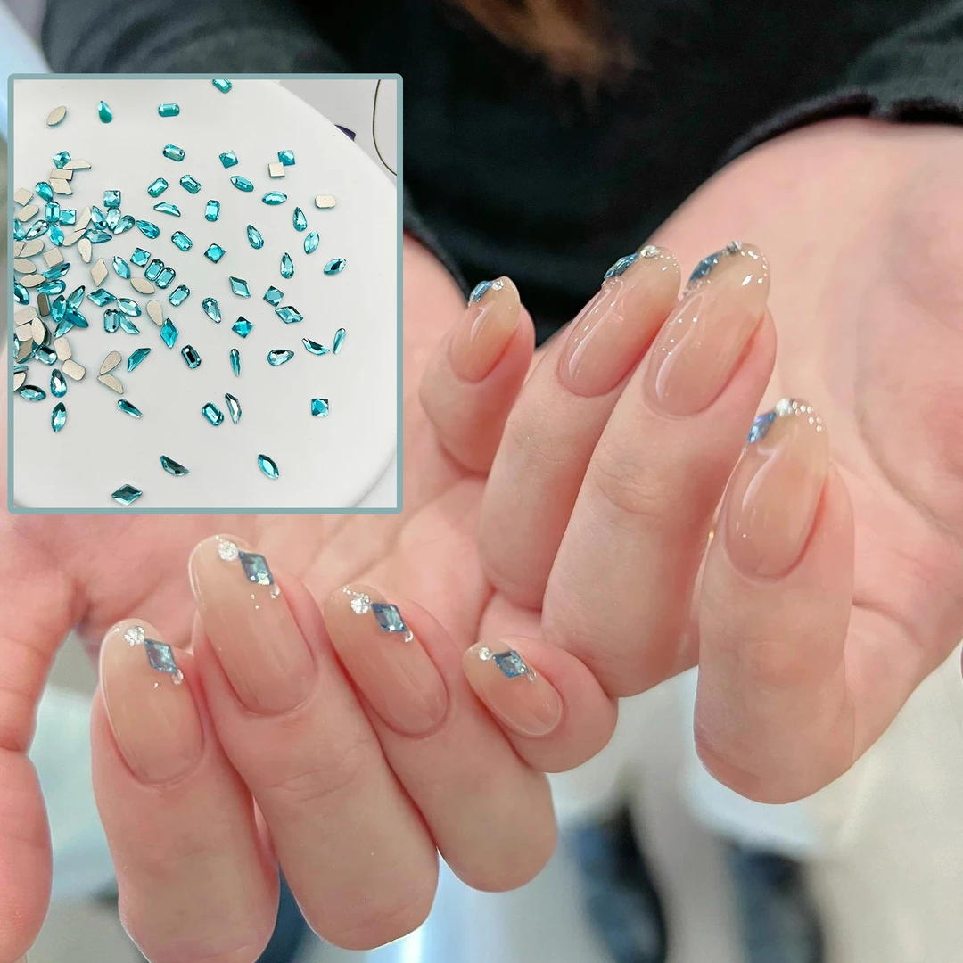 迷你小号湖蓝色美甲钻饰品水滴平底异形钻网红瓜子奢华指甲混装钻