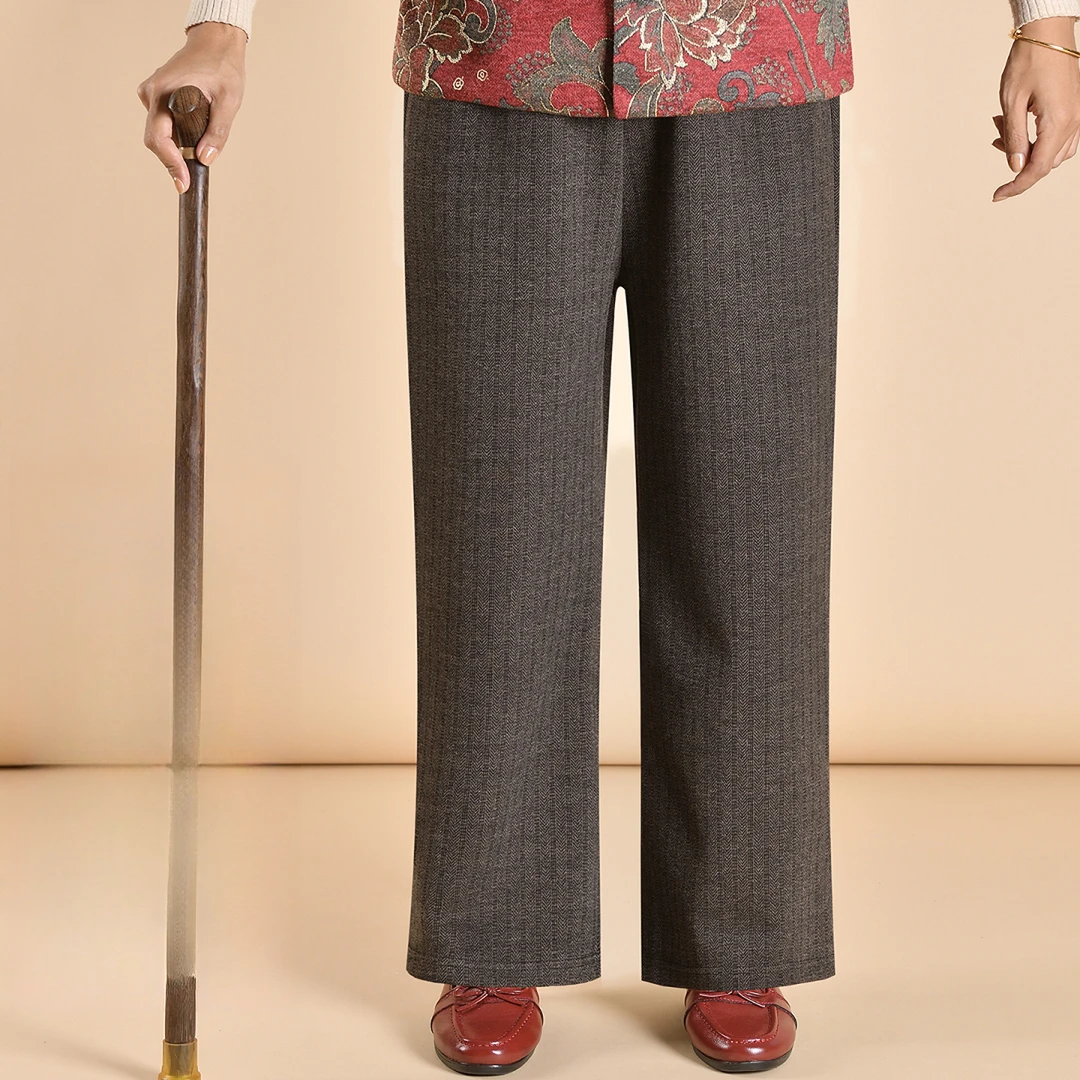 洋气老太太裤子春秋款老年女裤大码奶奶裤毛呢妈妈直筒休闲裤70岁