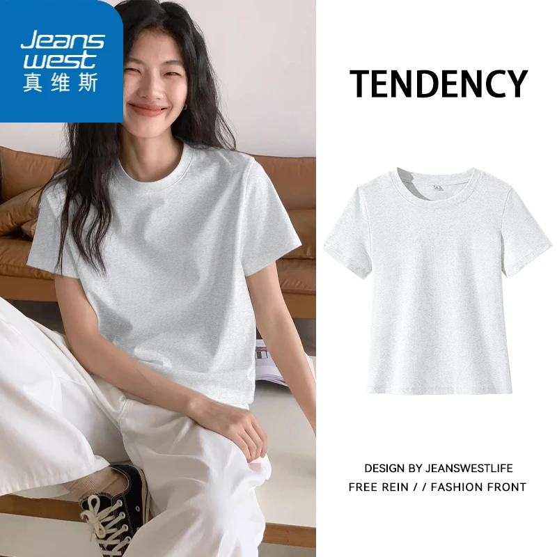 ZD真维斯纯色正肩女款t恤韩系ins衣服2025夏知性风衣服慵懒风上衣