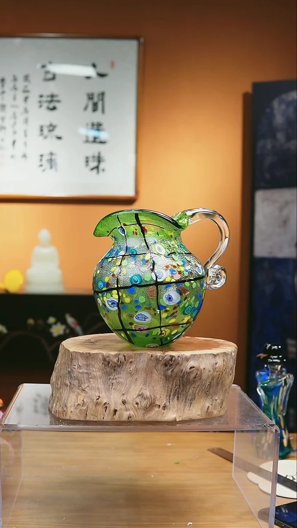 手工艺品琉璃绿色罐子