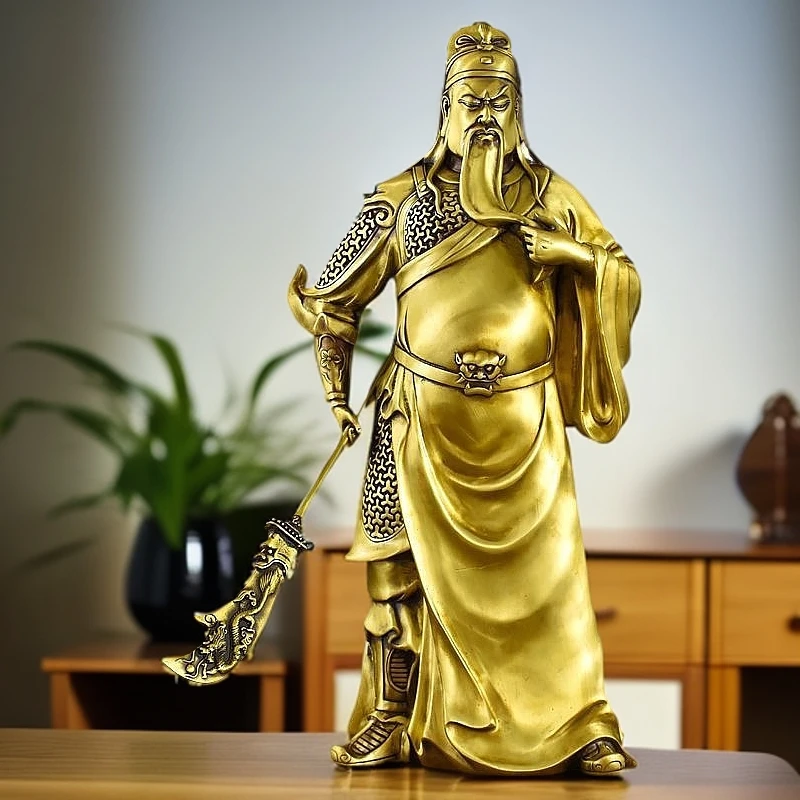 黄铜关公关羽关二爷摆件全铜武财神佛像工艺品家居客厅店铺装饰品