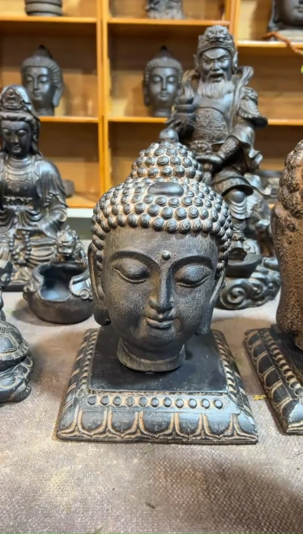 陶土【火山泥】小佛首+莲花底座