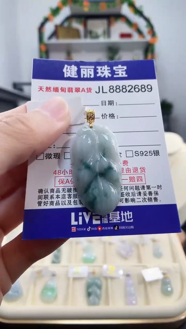 颈饰18K金镶嵌翡翠天然缅甸翡翠 金枝玉叶(一物一证)+银链