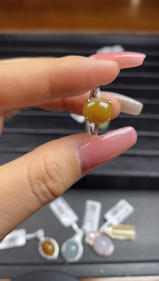 银S925镶嵌戒指翡翠天然翡翠A货