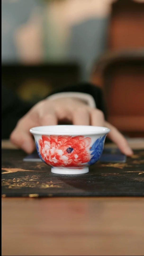 13-19手工手绘富贵花开牡丹压手杯