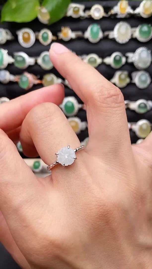 【闪购商品】翡翠戒指银S925镶嵌缅甸天然A货翡翠11  1-5