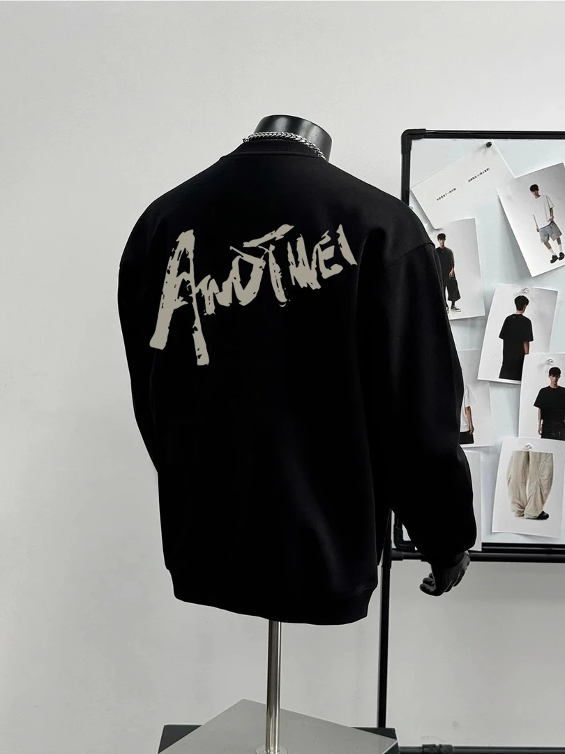 秋冬加绒加厚高级感男生衣服圆领卫衣潮流宽松网红洋气套头上衣