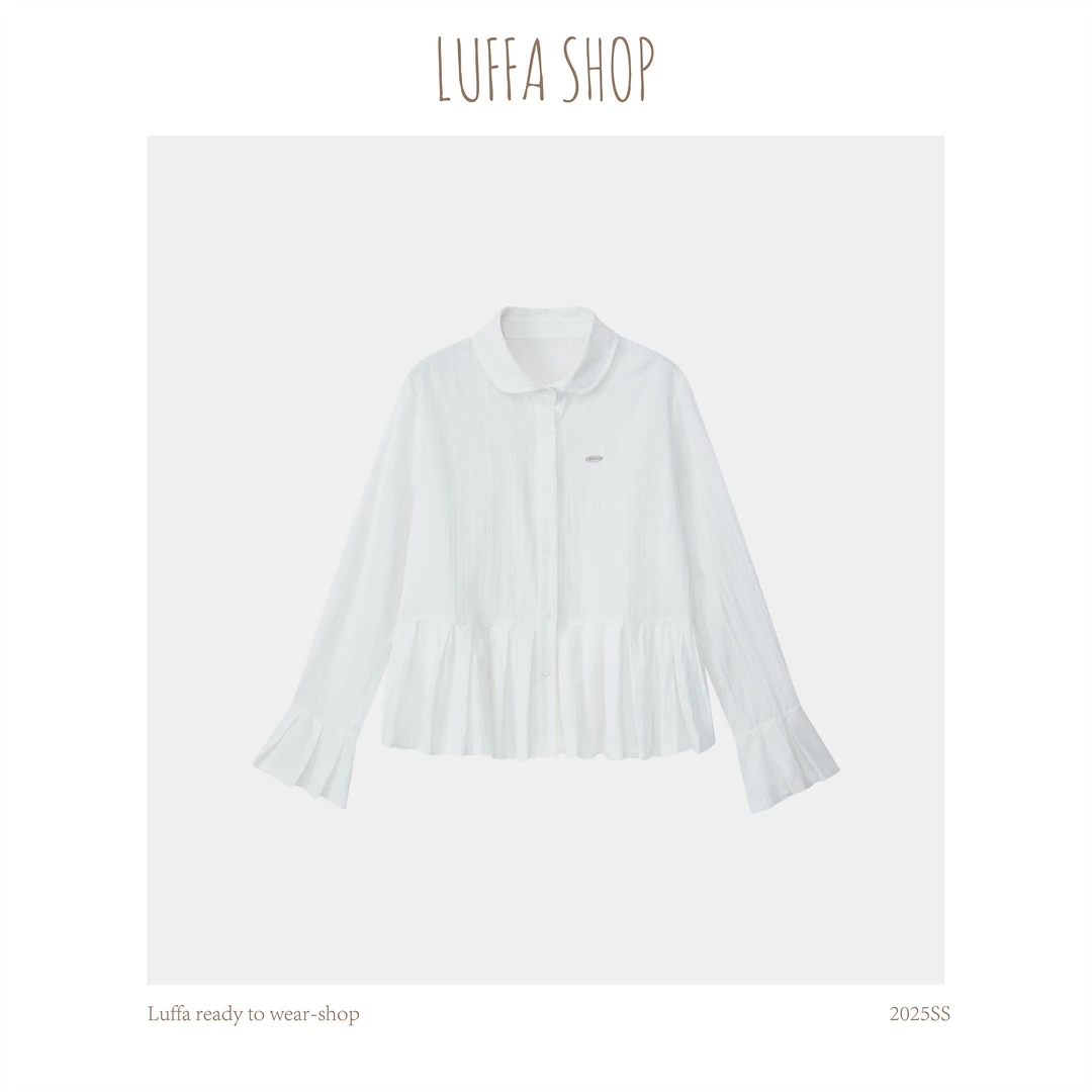 【Luffa shop】“月光之女”休闲压褶蕾丝花边衬衫CS20250313