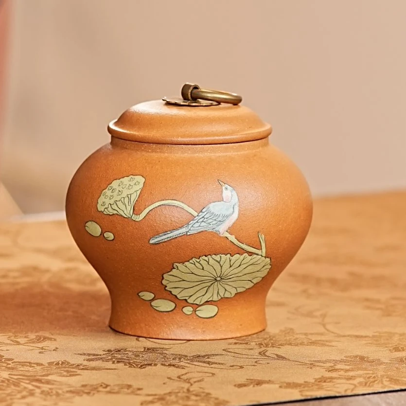 宜兴原矿紫砂黄金段鸟语茶香茶叶罐紫砂茶具 181
