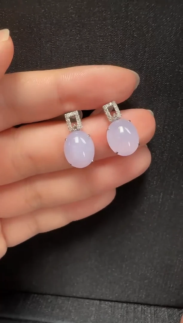 翡翠18K金镶嵌耳饰047蛋面一对