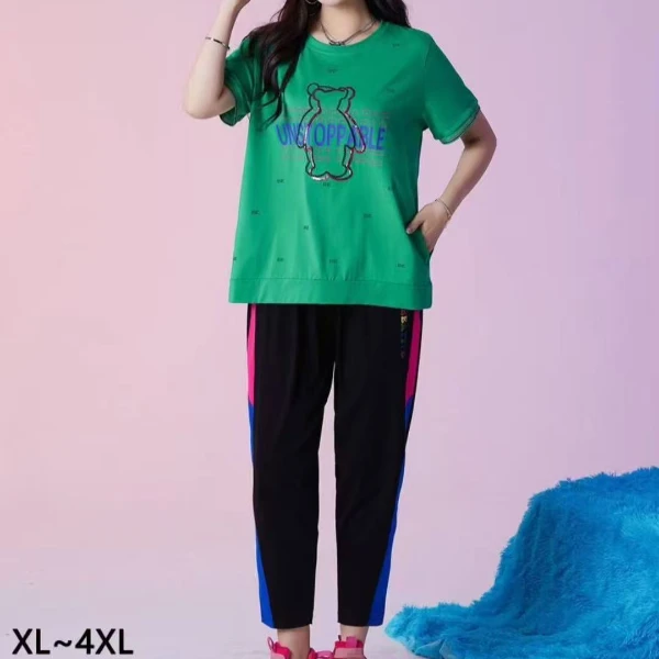 大版圆领（宝蜜大熊款）时尚上衣女士休闲百搭夏季潮流短袖