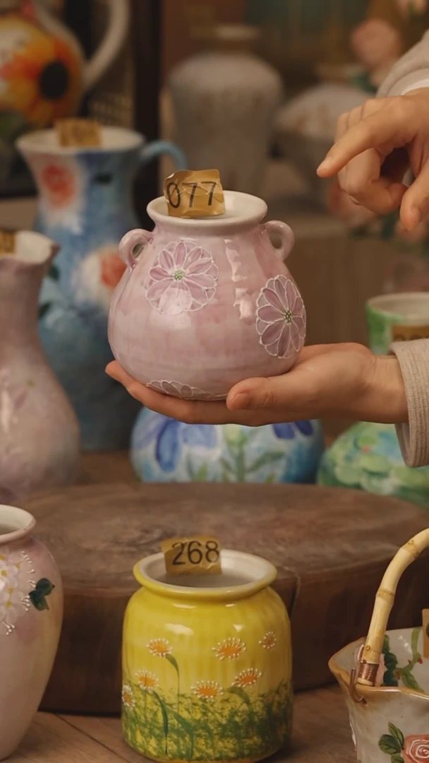 陶瓷景德镇设计师手作花器摆件侘寂风@M077@