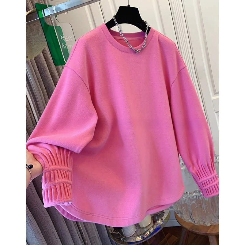 7805独特超好看慵懒风褶皱卫衣打底衫T恤宽松休闲内搭上衣女春季