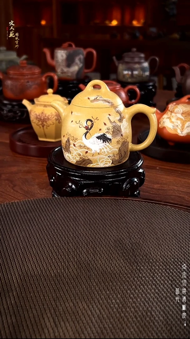 茶壶紫砂本绿 鹿角立鹤紫砂壶