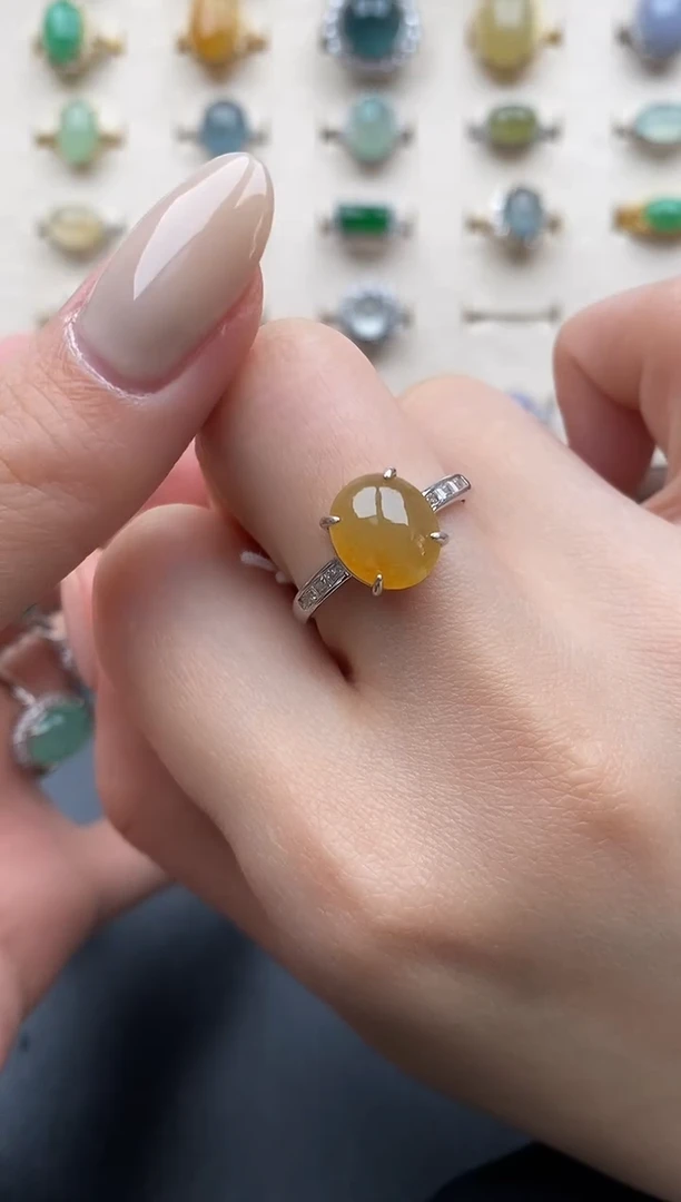 银S925镶嵌戒指翡翠一物一证一礼盒