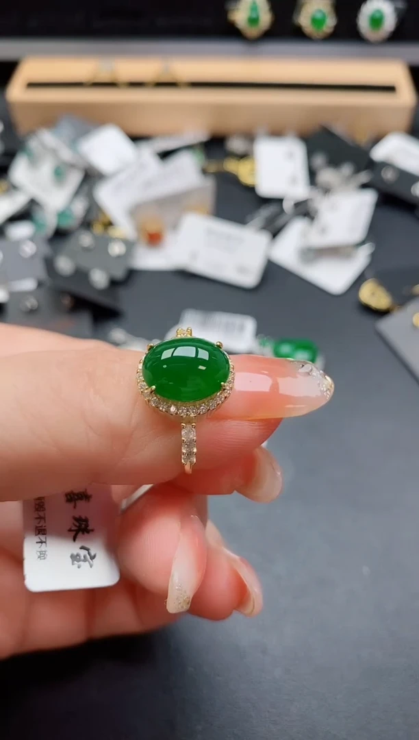 银S925镶嵌戒指翡翠1